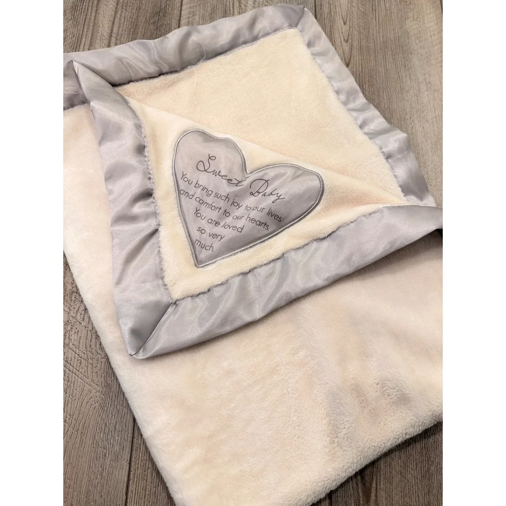 Pavilion Sweet Baby‎ Plush Heart Embroidered Baby Blanket Cream Satin Trim